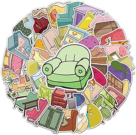 50pcs Furniture Stickers, 1.96-3.15inch Cartoon Home Decorative Stickers, Self-Adhesive for Scrapbooking, Home Decoration, Storage Embellishment