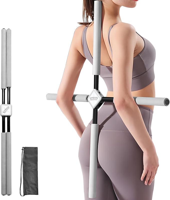 Yoga Stick- Posture Corrector Stick for Back Pain Relief - Upper & Lower Back Stretcher and Straightener Tool for Men and Women - Portable Mobility Stretch Pole for Neck Hump, Spine Alignment & Home Workout
