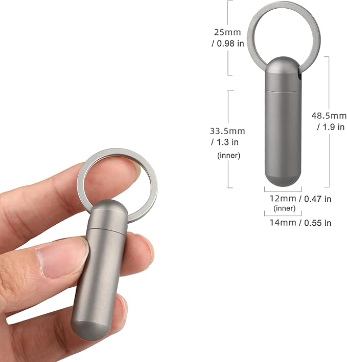 SHD Pill Box Keychain,Titanium Waterproof Mini Pill Holder Container,Portable Small Pill Case for Outdoor Travel Camping