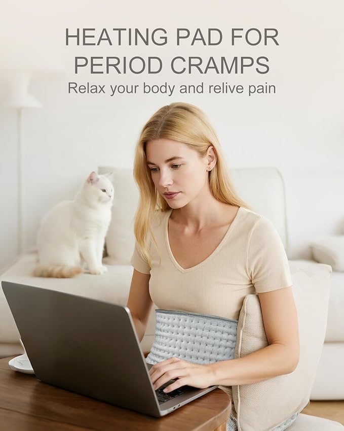 Electric Heating Pad for Period Cramps & Back Pain Relief, Birthday & Mothers Day Gifts for Mom Dad Women Men, Portable Heat Pad for Neck and Shoulders, 10 Heat Settings, ETL Certified, 12"x24", Gray