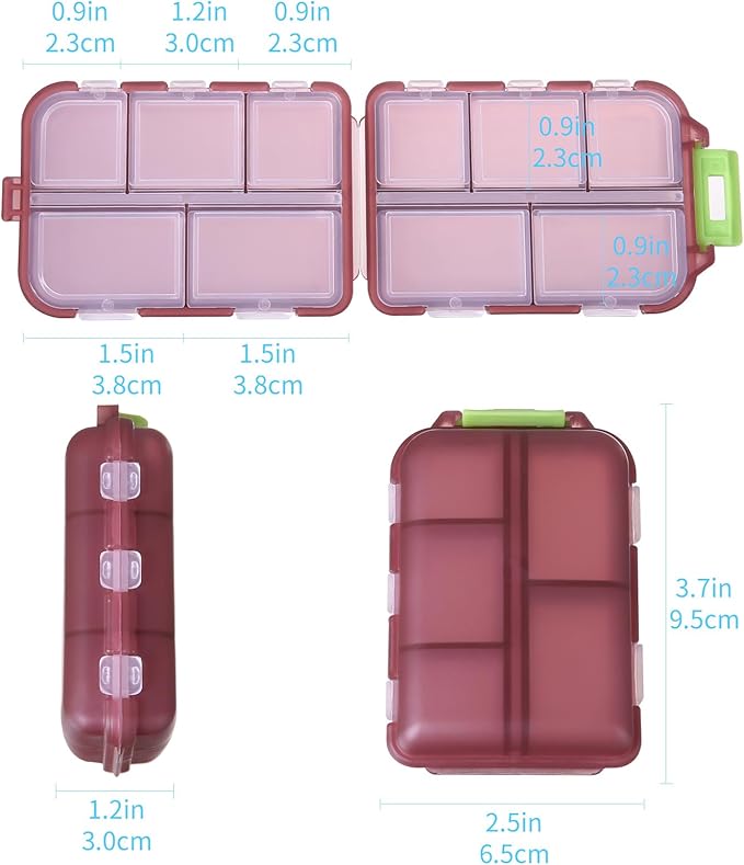 1Pack Travel Pill Organizer - 10 Compartments Pill Case, Compact and Portable Pill Box, Perfect for On-The-Go Storage, Pill Holder for Purse Brown
