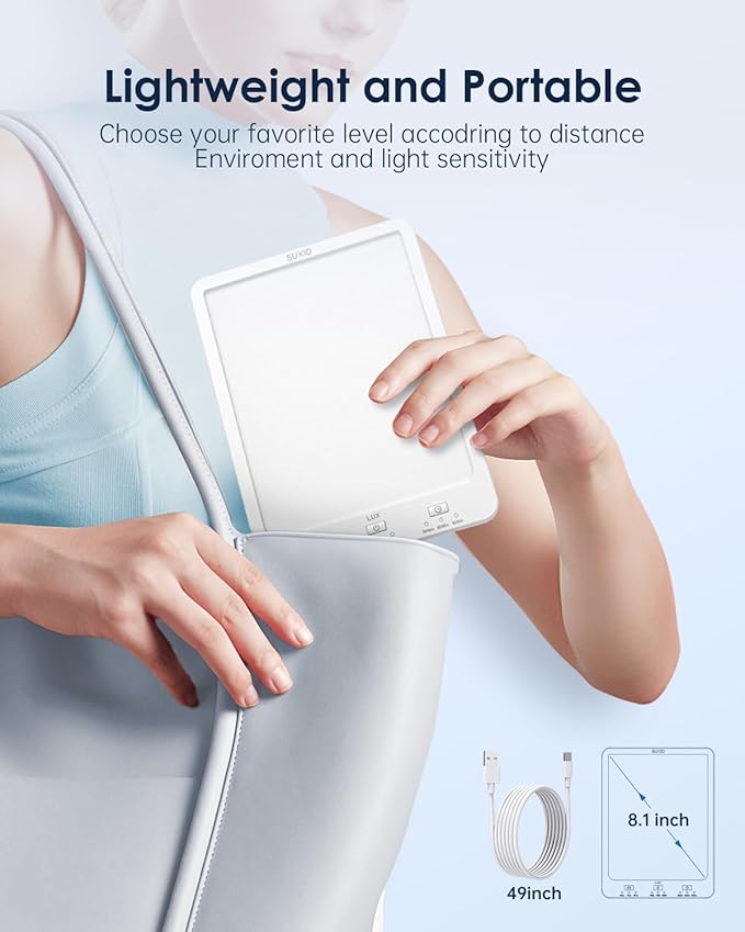 SUXIO Light Therapy Lamps Rechargeable, 10000 Lux Sunlight Lamp with Wake-Up Function, Daylight Lamp with Memory Function, Happy Lamp Use As Lift-Mood, Light Therapy Box for Home/Office