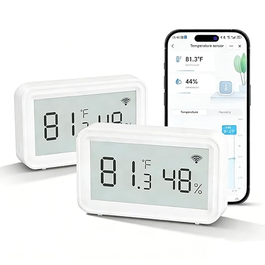 eMylo Smart WiFi Thermometer Hygrometer 2 Pack, Indoor Wireless Temperature Humidity Sensor with Electronic Display, App Notification, Free Data Storage Export, Digital Remote Monitor for Home Room