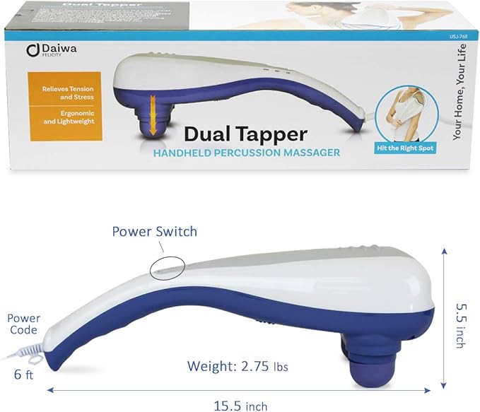 Daiwa Felicity Electric handheld full body dual head percussion massager tapping massage – Dual Tapper 3 Interchangeable nodes included