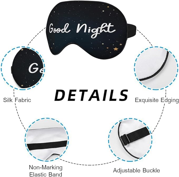 Good Night Silk Sleep Mask with Adjustable Strap for Travel, Nap, Shift Work, Office - Black