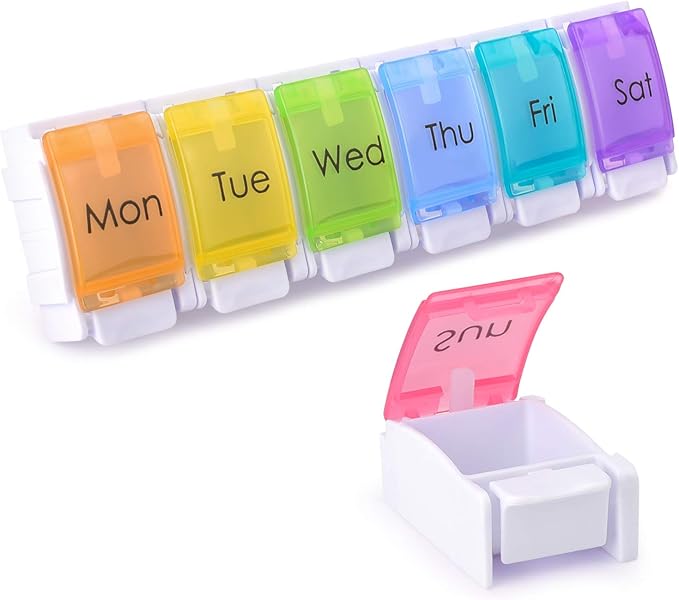 Detachable Pill Organizer,Weekly Pill Box 1 Time a Day,Large Daily Pill Case for Pills/Vitamin/Fish Oil/Supplements(Rainbow)