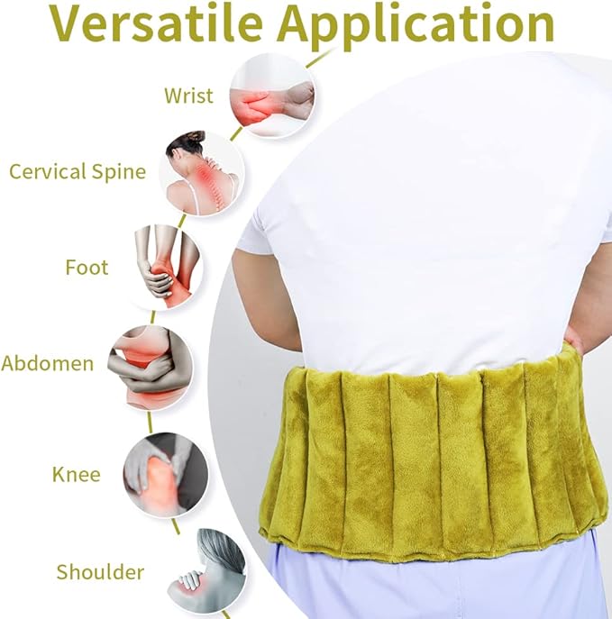 UNI-GO Silica Beads Microwave Heating Pad for Hot Compress and Cold Compress, No Smell, Reusable Microwavable Heating Pad for Back, Neck, Shoulder, Leg, Muscle Ache & Cramps. (Olive Green-7"x21")