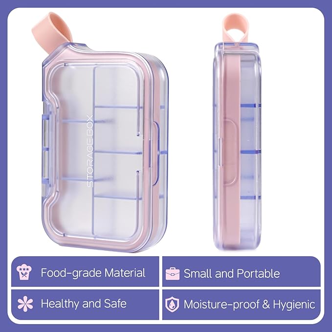 New Weekly Pill Organizer, Moisture-Proof Storage Case, Daily Travel Pill Storage Container, Travel Pill Box – Suitable for Vitamins, Dietary Supplements & Fish Oil(Purple)