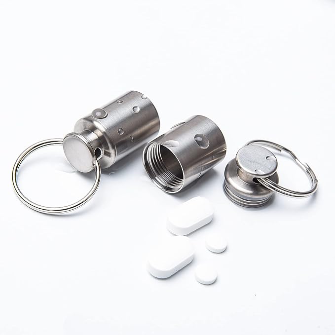 Titanium Keychain Pill Holder Mini Waterproof Pill Container Portable Pocket Pill Case Small Pill Storage Box Organizer for Men Daily Outdoor Camping Travel (B)