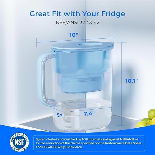 Waterdrop Water Filter Pitcher with 3 Filters, 200-Gallon Long-Life, 10-Cup Large Water Filter Pitcher, Improved Coffee & Tea Taste, NSF Certified, 5X Times Lifetime, Reduces PFOA/PFOS, Chlorine, Blue