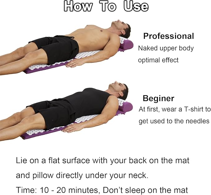 XiaoMaGe Acupressure Mat and Pillow Set with Bag - Extra Long Acupuncture Mat for Neck & Back Pain Relief- Naturally Relaxation Gift for Women - Stress Relief Massage Mat (Purple)