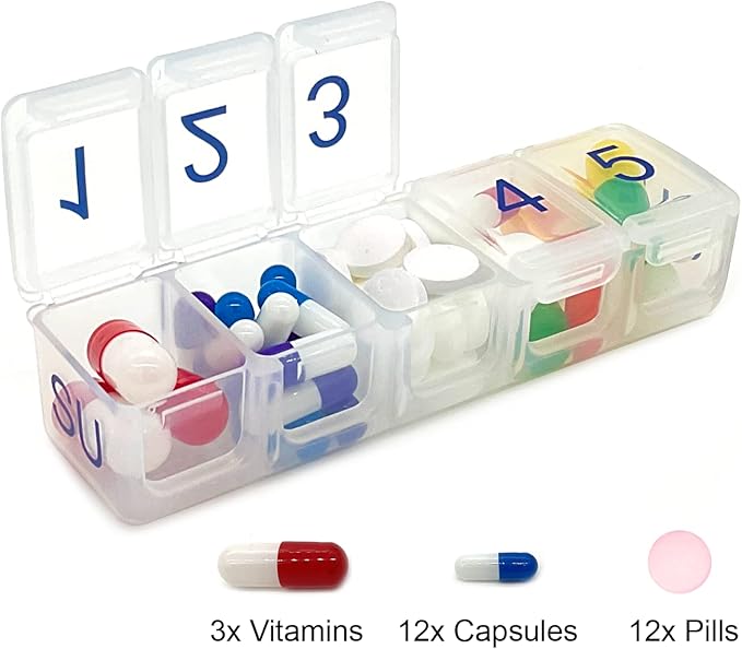 e-Pill MedReady Case – Weekly Pill Organizer with 5 Daily Compartments for Medications & Vitamins