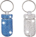 2 Pcs Pill Holder Keychain, Bling Aluminum Medicine Holder Pill Container Mini Size Waterproof and Light Weight Portable Pill Bottle Case (Light Blue+White)