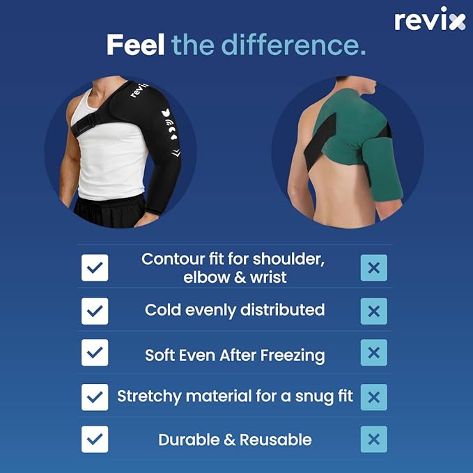 REVIX Ice Wrap for Shoulder and Arm – Reusable Cold Pack & Compression Ice Sleeve for Pitchers, Volleyball Players, Muscle Recovery, Elbow Ice Pack Pain Relief for Athletes, Daily Use