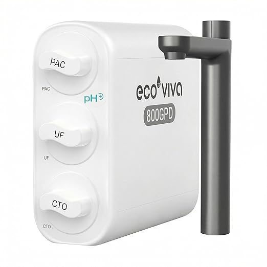 Ecoviva UF 800G 0.01μm Ultra-Filtration Under Sink Water Filter NSF 42/61/372 Standards Tankless Ultra Compact Design, No Electricity & Wastewater, Preserve Beneficial Minerals No TDS Reduction