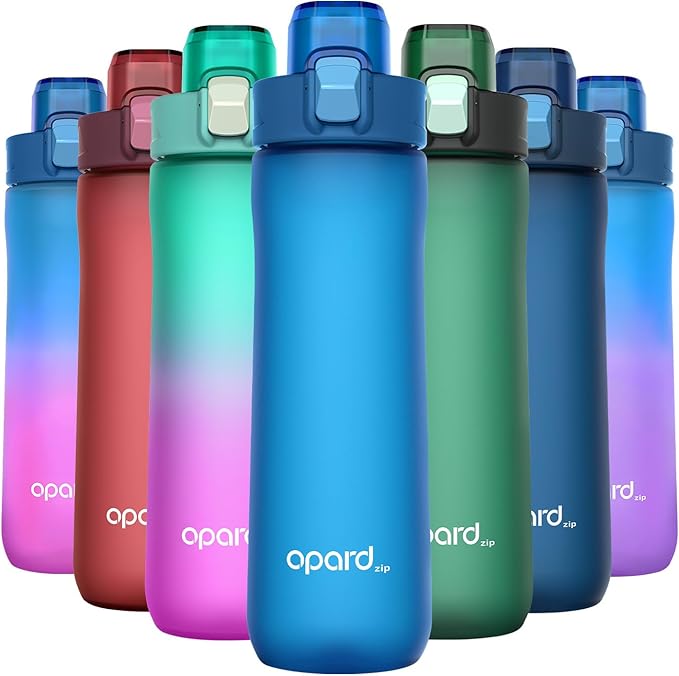 Opard 20oz Plastic Water Bottle Dishwasher Safe, Leakproof Flip-Top Lid, BPA Free Tritan, Wide Mouth Reusable Kids Water Bottle for School Hiking Commuting Outdoor Travel and Gym(Ice Blue)