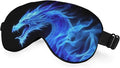 Fiery Dragon Sleep Eye Mask Blue Dragon Black Silk Eye Mask Sleeping Soft Eye Shade Cover for Men Women Boy Girl Airplane Travel with Elastic Strap