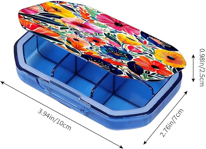 This Portable Bohemian Style Flower Pattern 6 Compartment Pill Box Can Be Placed in A Pocket Or Wallet to Store Vitamins, Medicines Health Supplements Other Medications.