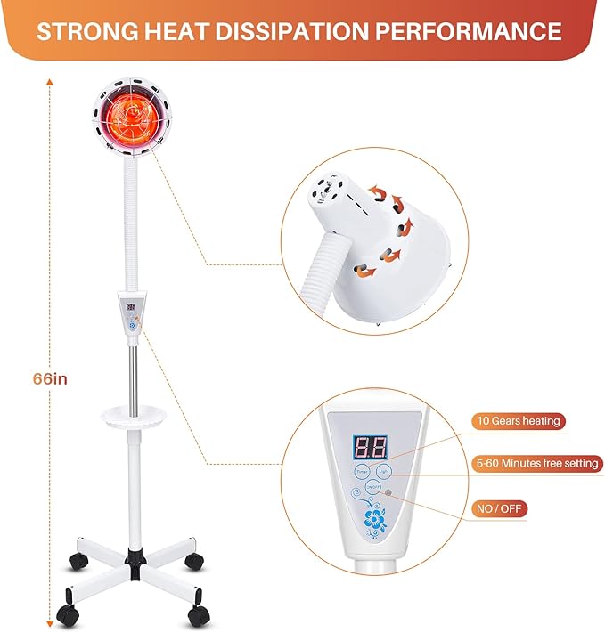 Infrared Light Therapy 275W Red Infrared Therapy Lamp for Body or Pain Therapy Device with Timer and Adjustable Height Stand