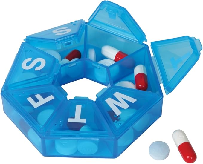 EZY DOSE Weekly (7-Day) Pill Case, Medicine Planner, Vitamin Organizer Box, Travel Pill Planner, Portable Storage, 7-Sided, Color May Vary, BPA Free