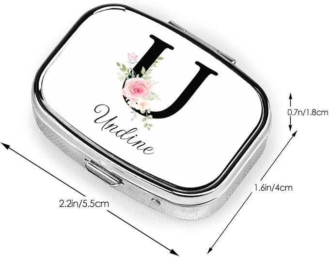 Custom Pill Box Personalized Square Small Pill Case with Mirror Add Your Photo Text Logo Name Decorative 2 Compartment Portable Metal Medicine Container Vitamin Organizer for Pocket Purse Travel (U)