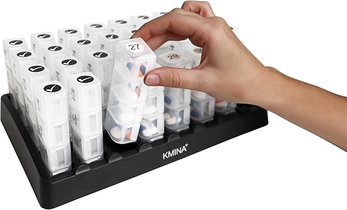 KMINA Monthly Pill Organizer 4 Times a Day, Vitamin Box Large, 31 Day Tablet, Elderly, Medication Organizer