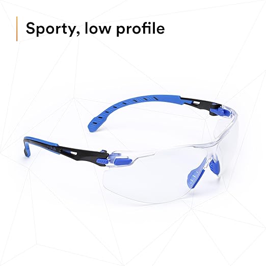 3M Safety Glasses for Men and Women, Solus 1000 Series, ANSI Z87, Scotchgard Anti-Fog, Clear Lens, Low Profile, Blue/Black Frame