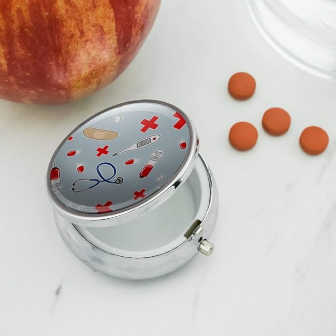 Nurse Doctor Pattern Healthcare Stethoscope Thermometer Pill Case Trinket Gift Box