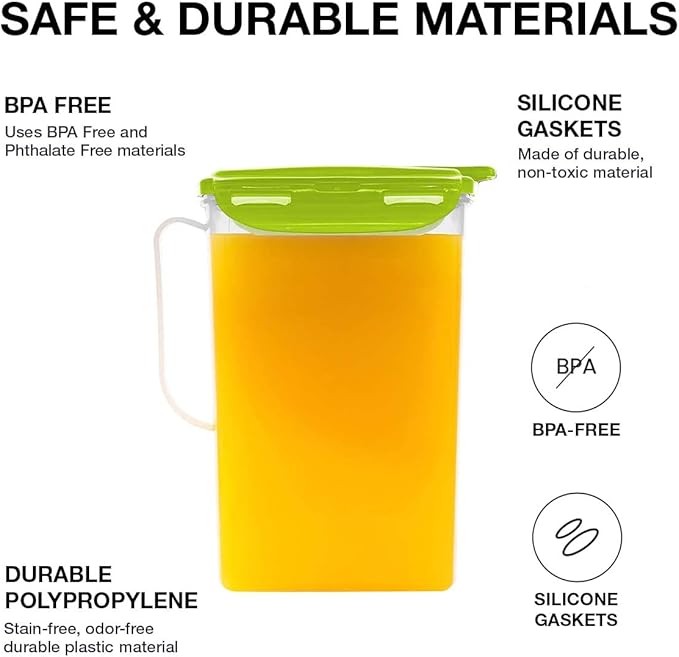 LocknLock Aqua Fridge Door Water Jug with Handle BPA Free Plastic Pitcher with Flip Top Lid Perfect for Making Teas and Juices, 2 Quarts, Green