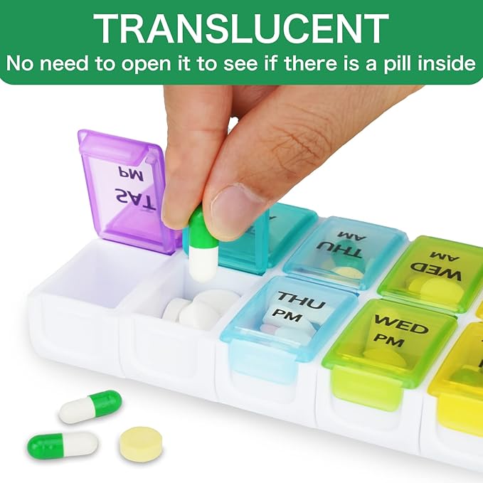 DailyRest Pill Organizer 2 Times a Day, Pill Box 7 Day, AM PM Pill Case, Detachable Weekly Pill Container, Rainbow See-Through Lids, Travel Portable Medicine Container for Pill/Vitamins/Supplements