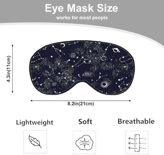 Galaxy Constellation Sleep Mask Eye Mask Space Black Blue Sky Star Galaxy Black Sleep Mask Light Blocking Adjustable Smooth Soft Eye Masks for Women Deep Rest Travel