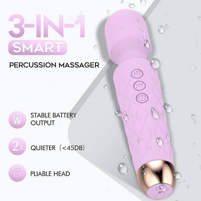 Personal Massager, Handheld Wireless Massager, Waterproof and Portable, 20 Speeds 8 Patterns Cordless Massagers for Neck, Back Pain, Leg and Hand Pain & Sports Recovery, Purple