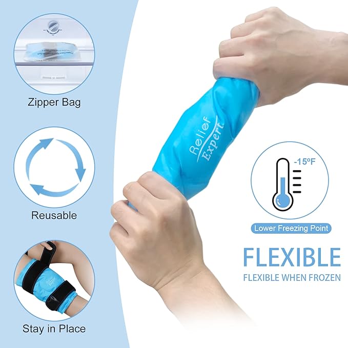 Relief Expert Knee Ice Pack Wrap Around Entire Knee, Large Ice Pack for Leg Soothing Discomfort, Reusable Ice Wraps with Cold Compress for Musclar Relaxation, Post-Workout Recovery,L