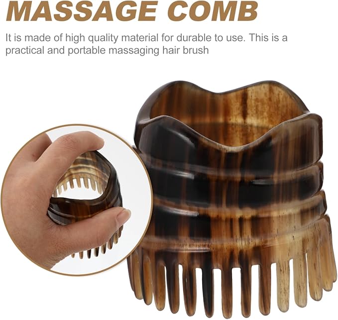Massage Tool Hair Scalp Massager Natural Bull Horn Detangling Brush Fine Teeth Massager Exfoliating Shampoo Brush Scalp Scrub Shower Scratcher Comb Scalp Massage Comb