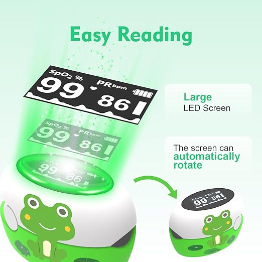 Cartoon Fingertip Pulse Oximeter, Rechargeable Blood Oxygen Saturation Monitor with OLED Display, 7 Seconds Spo2 & PR Results,Auto-Rotation Reading,Used for Aviation Sports - Great Kids Gift