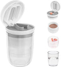 4 in 1 Pill Cutter Splitter, Pill Cutter for Small or Large Pills, Travel Pill Organizer with Crusher Grinder Fine Powder, Stainless Steel Blade, Removable Drinking Cup (White)