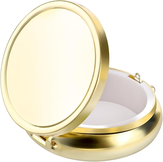 Pill Box Cute Small Pill Box for Purse & Pocket Medicine Organizer Travel Pillbox Waterproof Pill Case Metal Pill Container Holder for Vitamins, Fish Oil, Supplements(Gold)