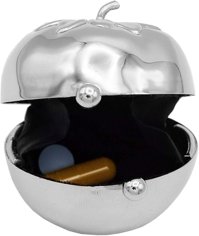 Silver Tomato Shaped Pocket Purse Portable Travel Pill Box & Medicine Organizer (1 Large Compartment)