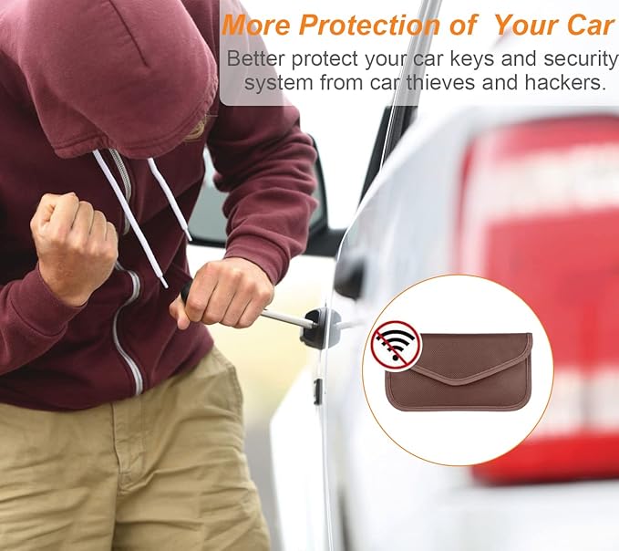 Faraday Key Fob Protector (2 Pack), Premium Faraday Bag/Pouch, Car Key Signal Blocker, Signal Blocking Bag for Cell Phone Privacy P (Brown)