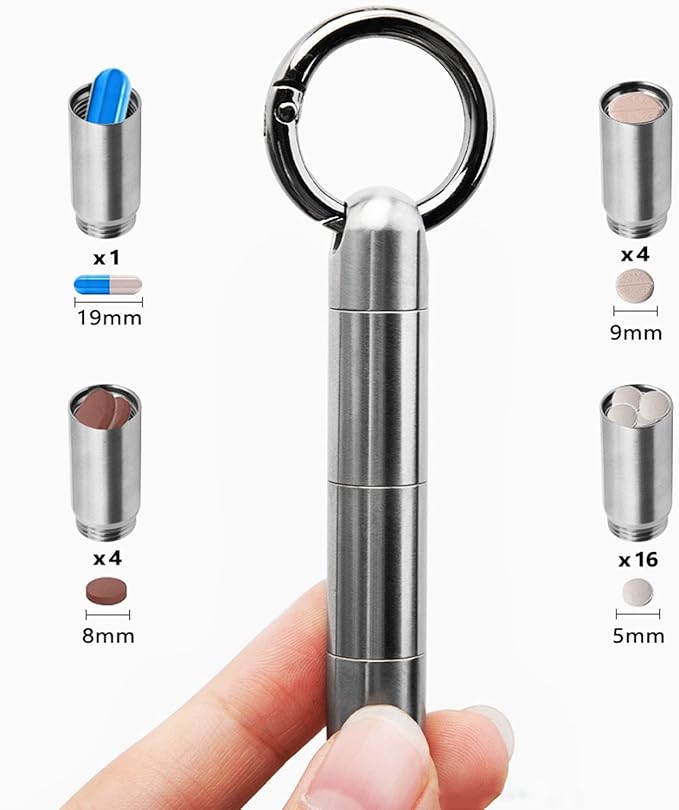 Multilayer Portable Pill Case Waterproof Equipment Storage Tank Titanium Alloy Medicine Bottle Emergency Outdoor First Aid Box Supplies, 1.9"