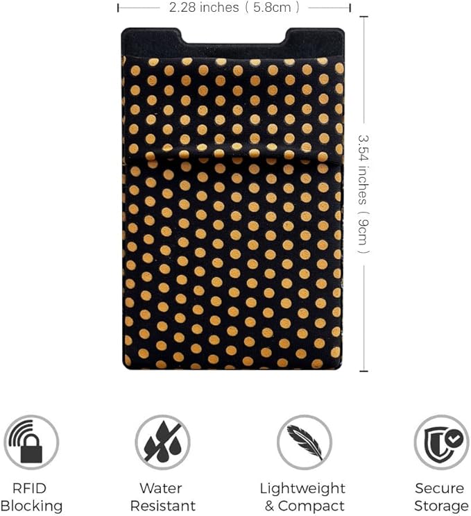 RFID Blocking Phone Card Wallet Stretchy Lycra Wallet Pocket Credit Card ID Case Pouch Sleeve Adhesive Sticker Compatible with iPhone Android Smartphones (Polka Dot Yellow)-2PC