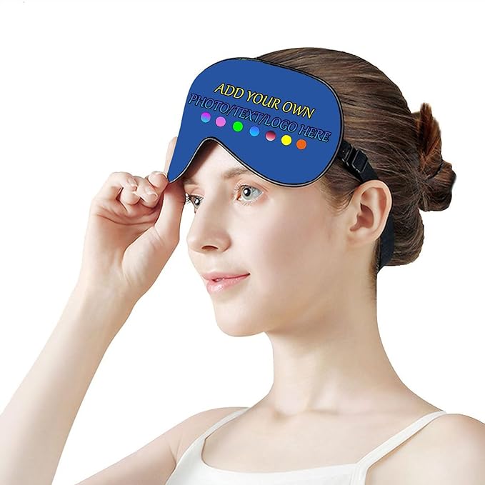 Personalized Eye Mask, Custom Eyeshade Blindfold Add Your Design Image Text Customized Eye Cover with Adjustable Strap for Sleeping Travel Work Naps Blocks Light, Bluish Violet