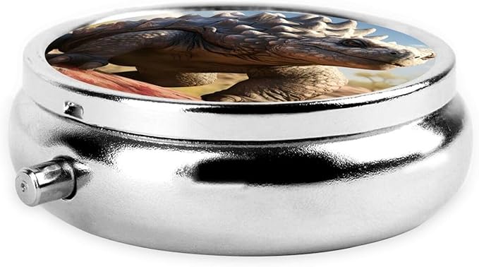 Ankylosaurus Dinosaur Pill Box 3 Compartment Pill Case, Portable Medicine Pill Organizer for Pocket Purse Pill Box Decorative Metal Medicine Vitamin Organizer