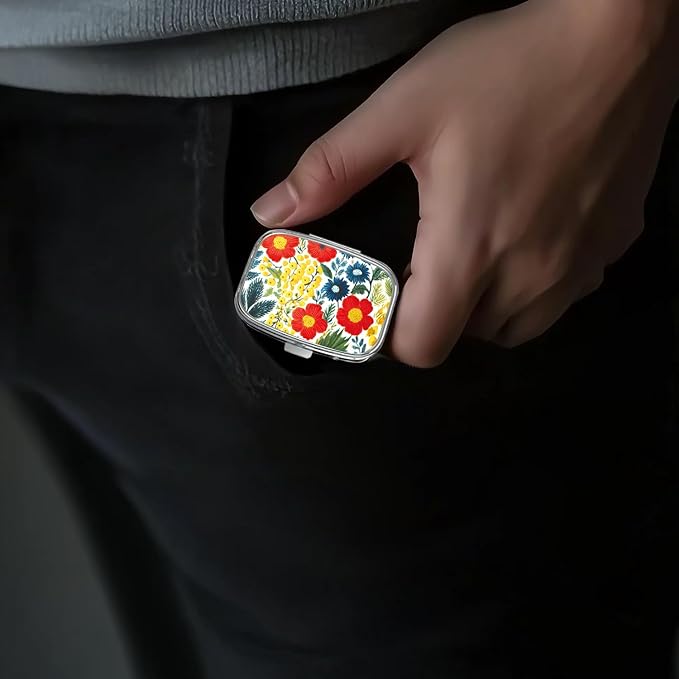 Pill Box-2 Compartment Small Pill Case Portable for Pocket & Purse Single Pill Carrier Pill Container to Hold Vitamins Medication Fish Oil and Supplements BPA-Free