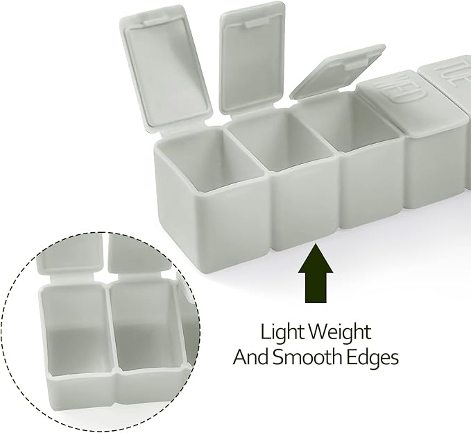 Weekly Small Pill Organizer, 7 Day Pill Case, Daily Vitamin Case Medicine Box, Pill Containers for Medicine Supplements Fish Oil(2Pcs,Grey)