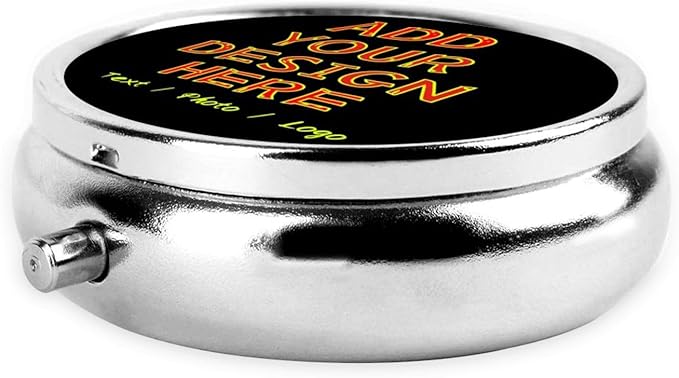 Custom Pill Box Personalized Round Small Pill Case with Mirror Add Your Photo Text Logo Name Decorative 3 Compartment Portable Metal Medicine Container Vitamin Organizer for Pocket Purse Travel