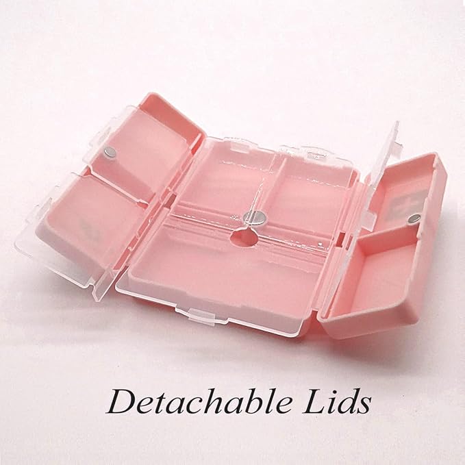 Daily Magnetic Pill Box Organizer, 7 Tray Travel Size Medicine Case Container, Cute Small Pocket Pill Dispenser Capsule Reminder Tracker for Medication, Fish Oil, Supplement, Tablets, Pink