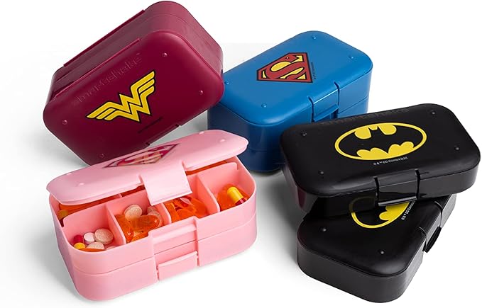Smartshake DC Comic Pill Box Organizer (Pack of 2) Portable Size, BPA Free - Medicine Storage Box for Daily Use - 7-Day Portable Pill case for Travel, Vitamin, and Supplement (Superman)