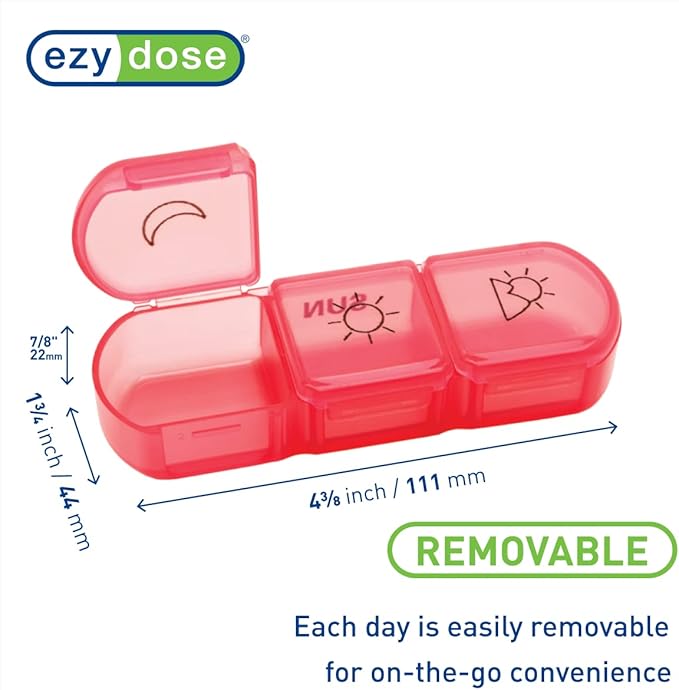 EZY DOSE Weekly (7-Day) Daily Medtime Pill Organizer Case, Vitamin Planner and Medicine Container, Removable Large Pop-Out Individual Compartments, 3 Times a Day, Travel Friendly, Rainbow, BPA Free