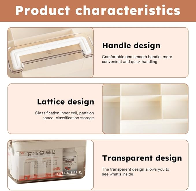 Medicine Storage Box with Handles, Clear Plastic Medicine Storage Organizer & First Aid Box, Multipurpose Medical Supply Organizer with Removable Tray for Home, Office & Travel(Clear)